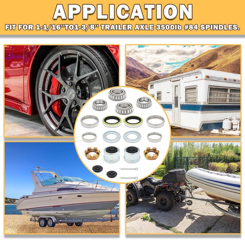 TiciKim 2 Sets 3500 LB Boat Trailer Axle Bearing Kits L68149 L44649 Bearing Kits, 171255TB Grease Seals, Spindle Nuts, 1.98" Trailer Dust Caps and Rubber Plugs, Cotter Pins, Washers for 3500 LB #84 Spindle - Image 4
